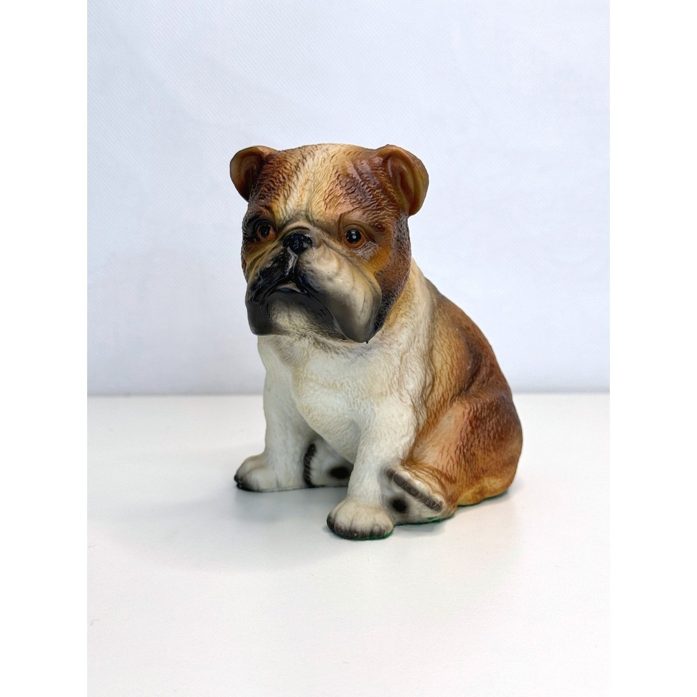 ENGLISH BULLDOG Sitting Figurine Medium Size Heavy Brown White Vintage